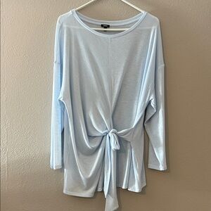 Express Skimming Lightweight Crew Neck Long Sleeve Tie Front Tee